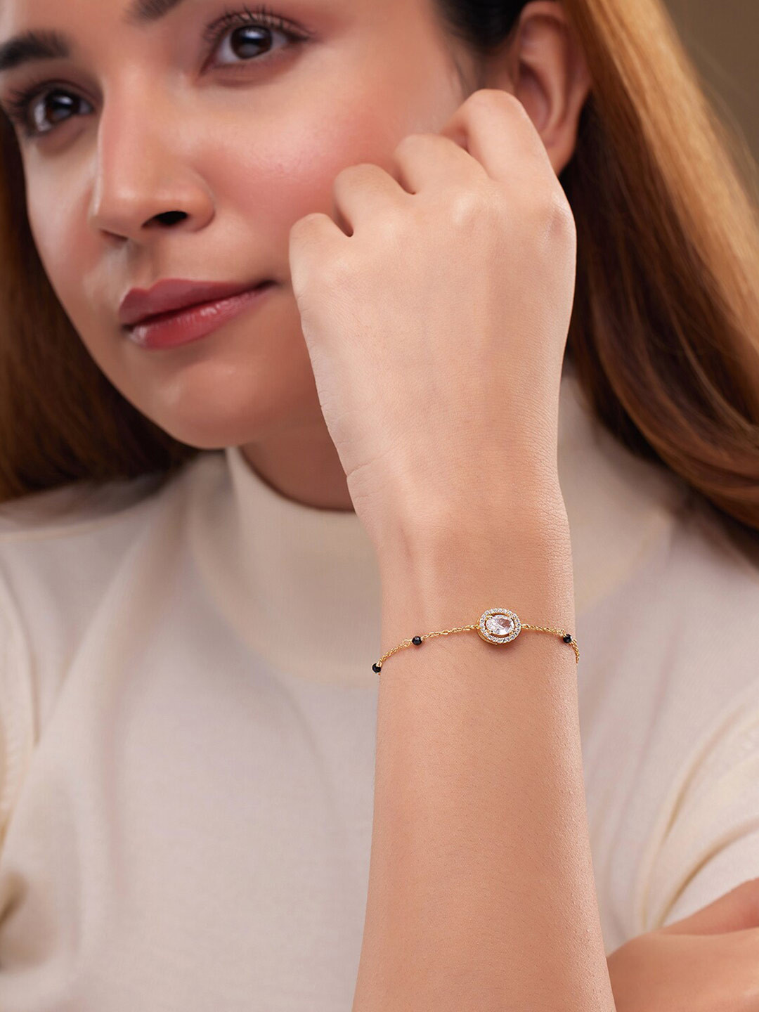 

March by FableStreet Sterling Silver Gold-Plated Cubic Zirconia Mangalsutra Bracelet