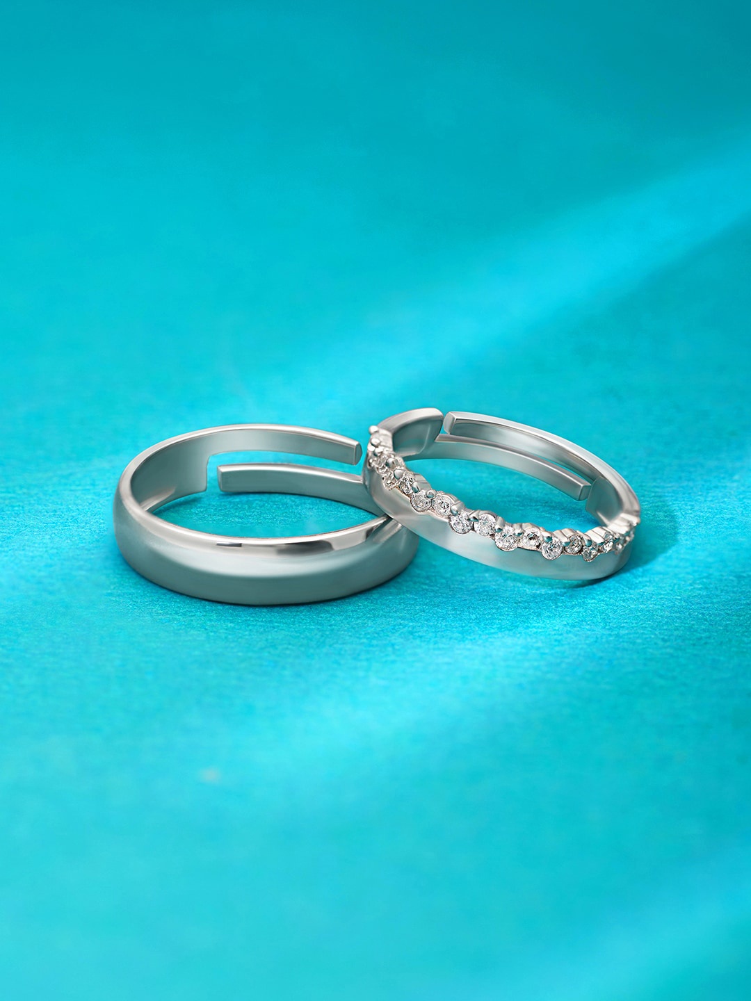 

March by FableStreet Set Of 2 Silver-Plated CZ-Studded Adjustable Couple Finger Rings