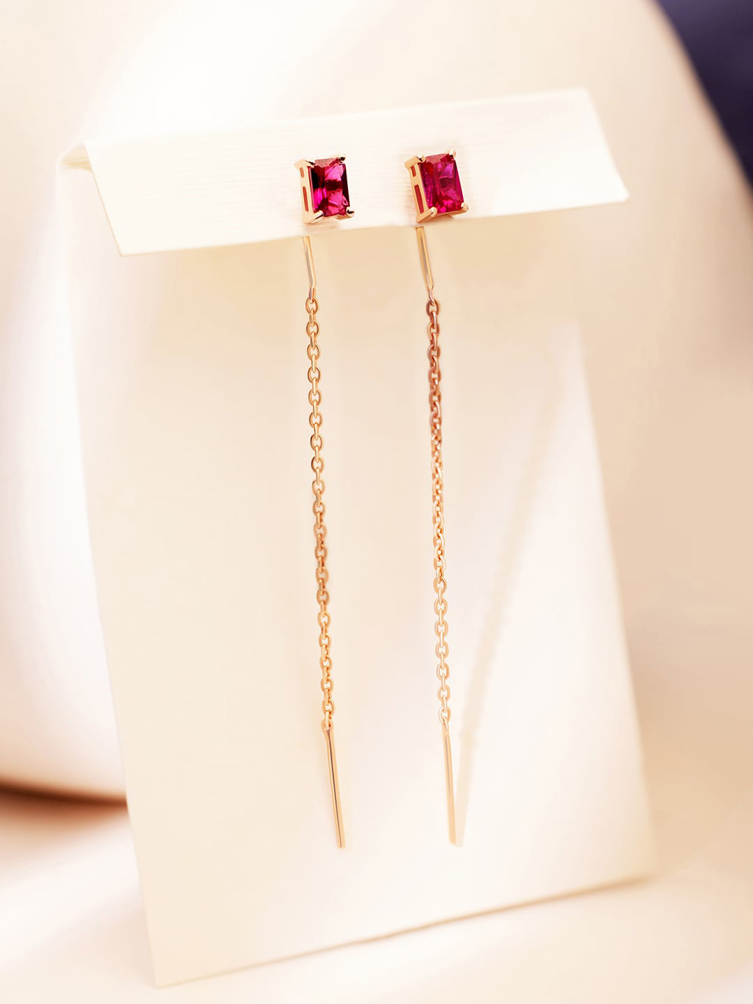 

March by FableStreet 18k Gold Plated Geometric Thread Earrings, Red