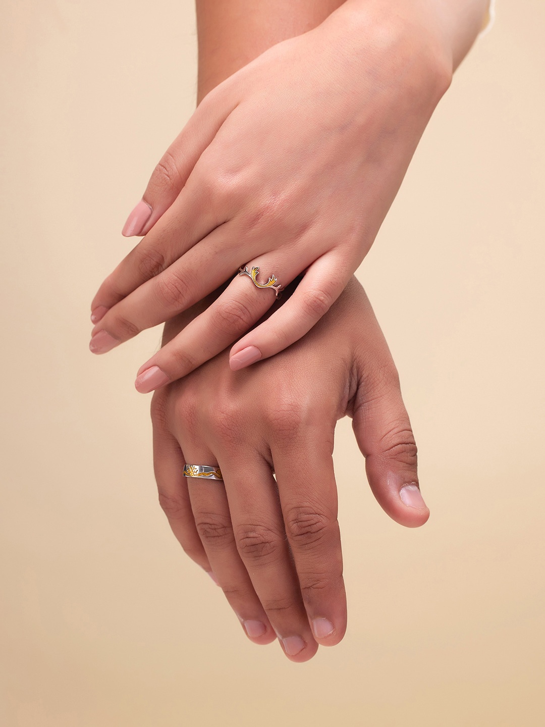 

March by FableStreet Set Of 2 Rhodium-Plated Deer Couple Rings, Silver