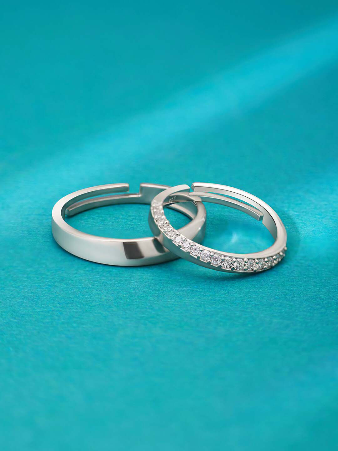 

March by FableStreet Set Of 2 Silver-Plated CZ Studded Couple Rings