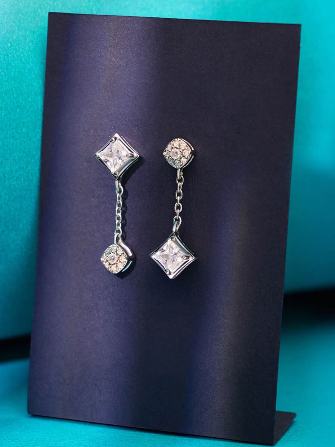 

March by FableStreet Rhodium-Plated Geometric Mismatch Drop Earrings, Silver