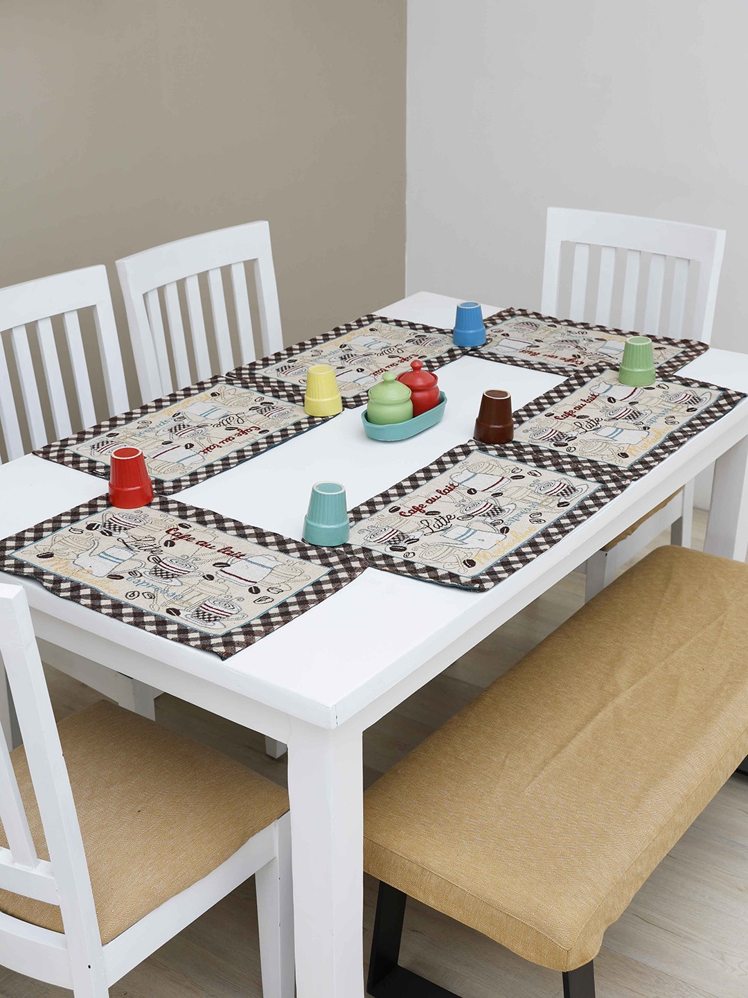 

Ariana Coffee Brown & White 6 Pieces Printed Cotton Rectangle Table Placemats