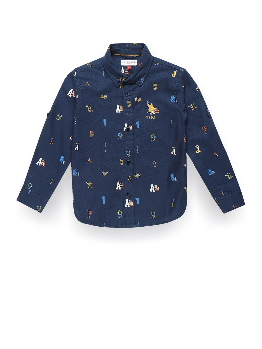 

U.S. Polo Assn. Kids Boys Classic Fit Typography Printed Casual Pure Cotton Shirt, Navy blue