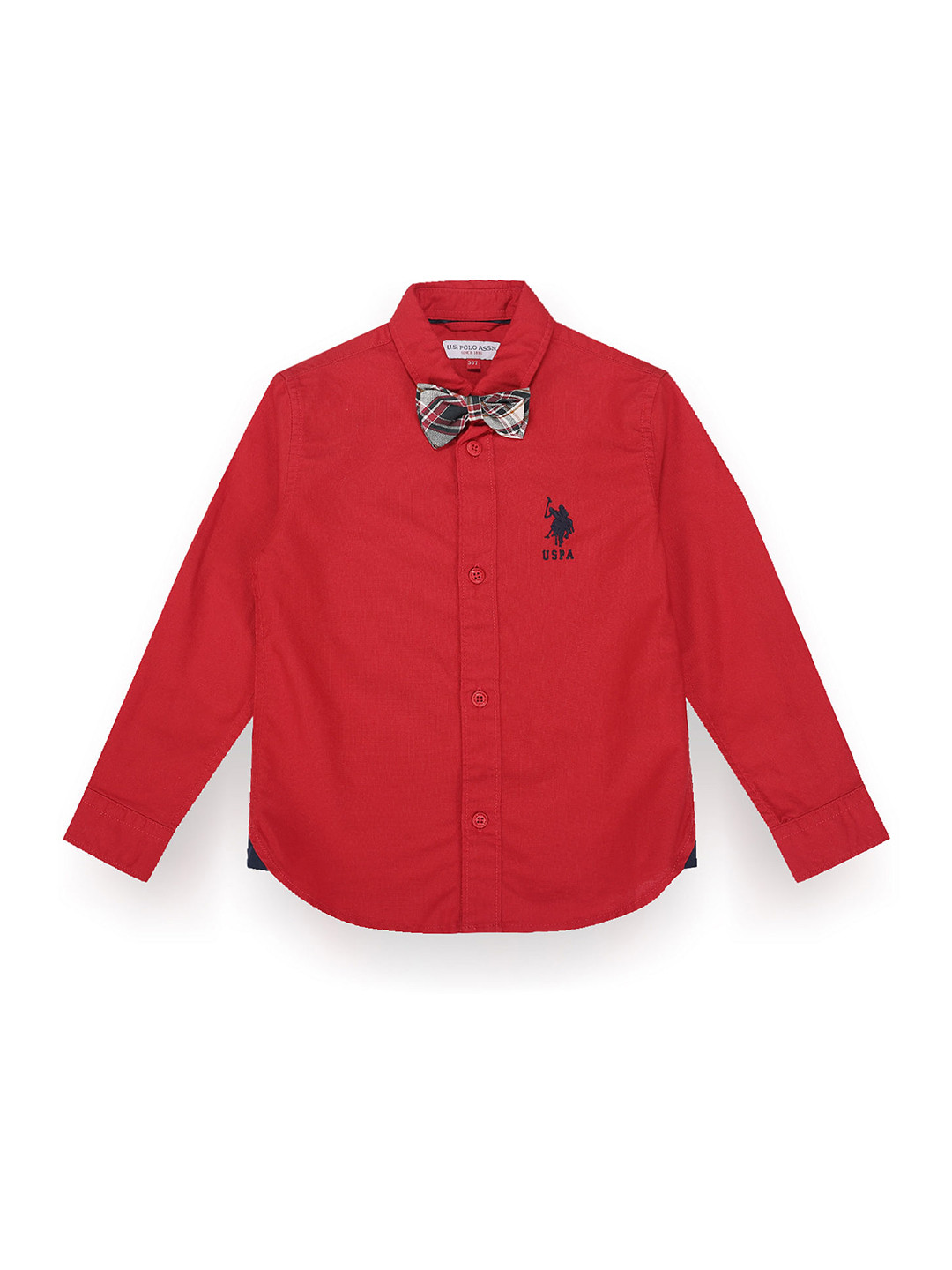 

U.S. Polo Assn. Kids Boys Classic Pure Cotton Corduroy Casual Shirt with Detachable Bow, Red