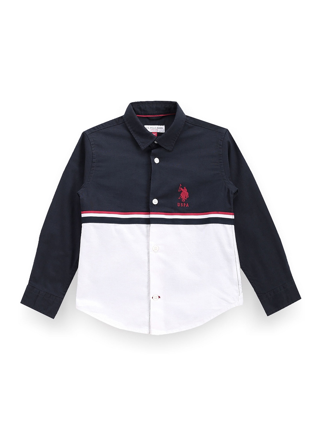 

U.S. Polo Assn. Kids Boys Classic Colourblocked Casual Shirt, Navy blue