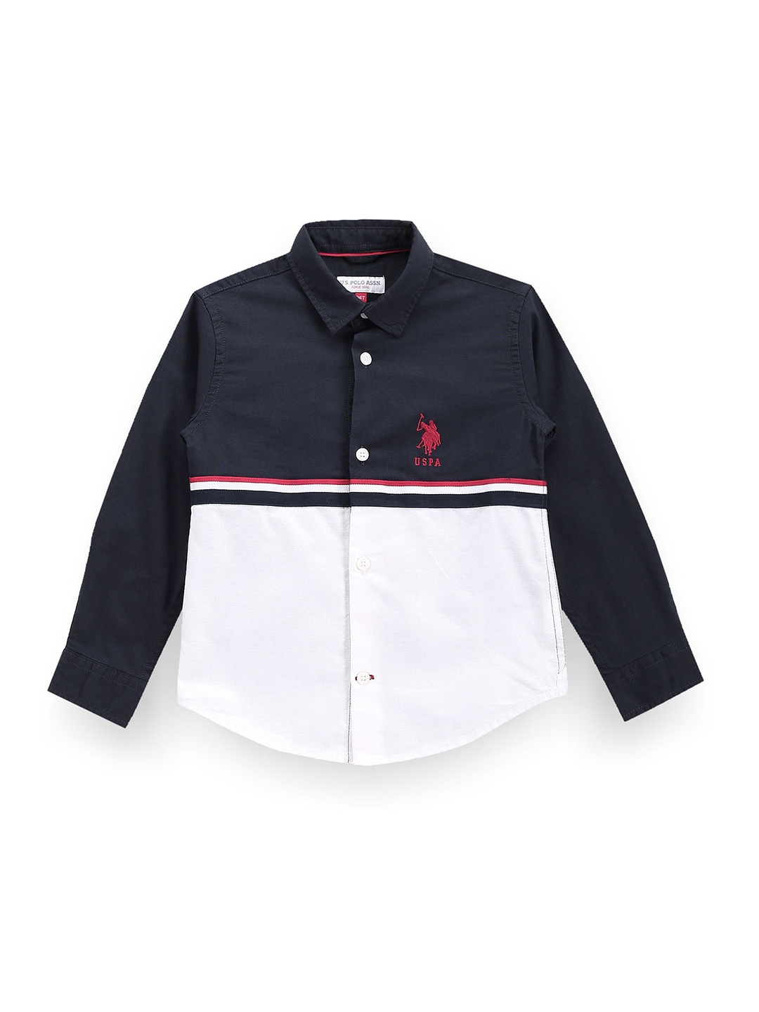 

U.S. Polo Assn. Kids Boys Classic Colourblocked Casual Shirt, Navy blue