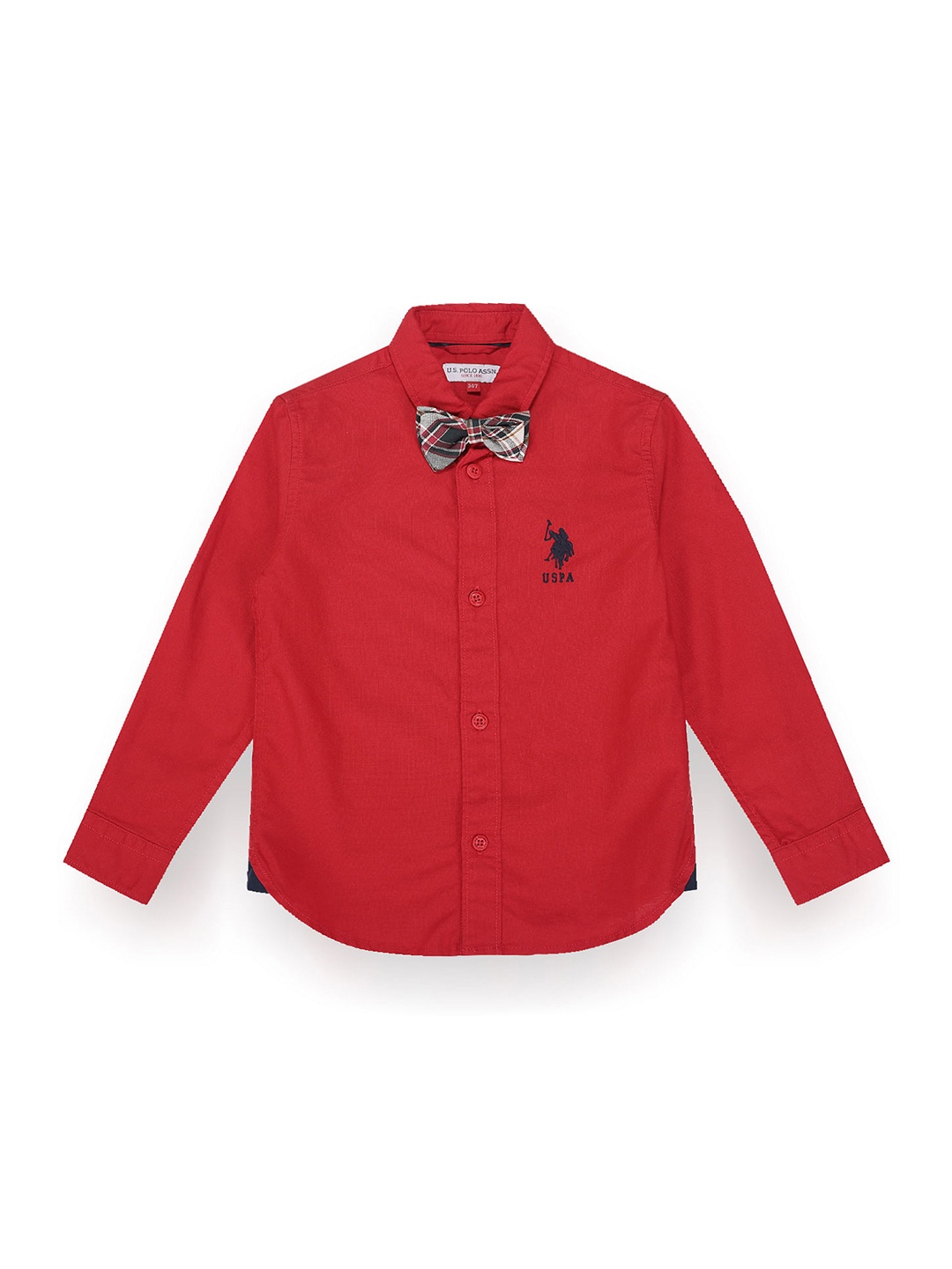 

U.S. Polo Assn. Kids Boys Classic Pure Cotton Corduroy Casual Shirt with Detachable Bow, Red