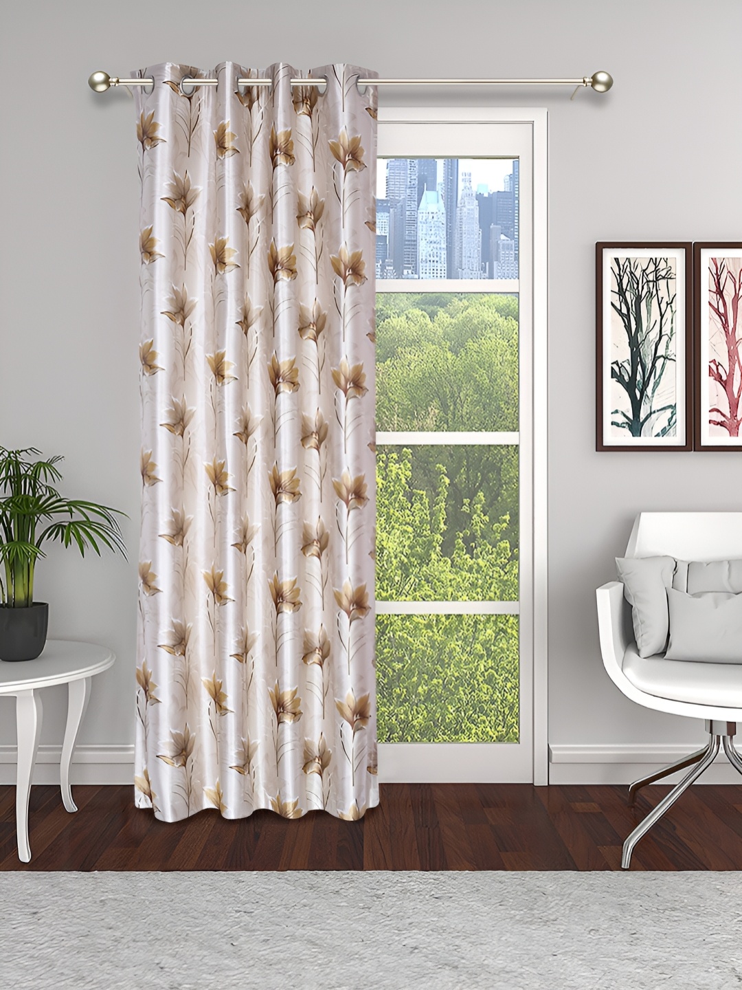 THE CONVERSION Coffee Brown & Grey Floral Printed Long Door Curtain