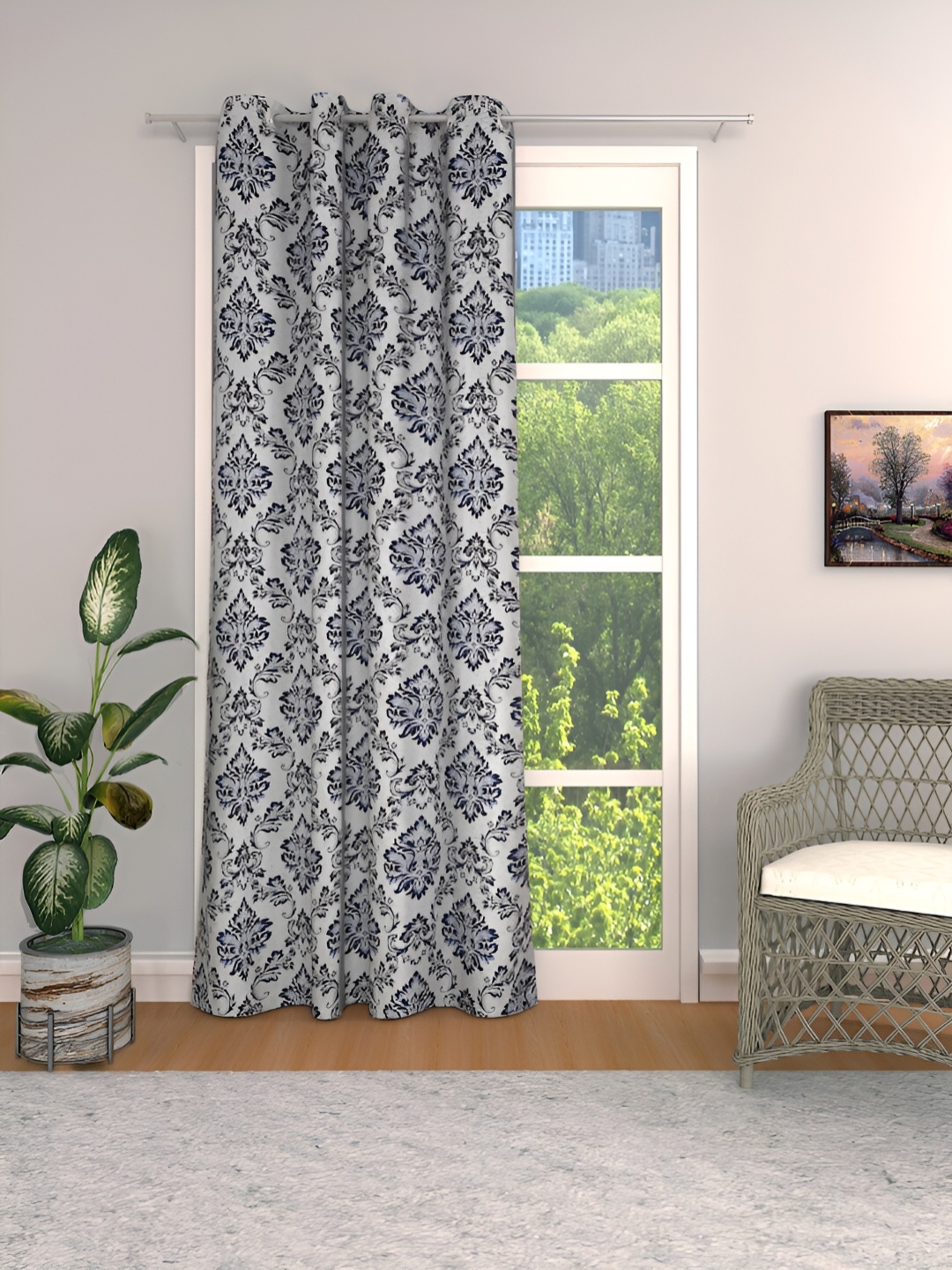 

THE CONVERSION Blue & White Ethnic Motifs Room Darkening Long Door Curtain