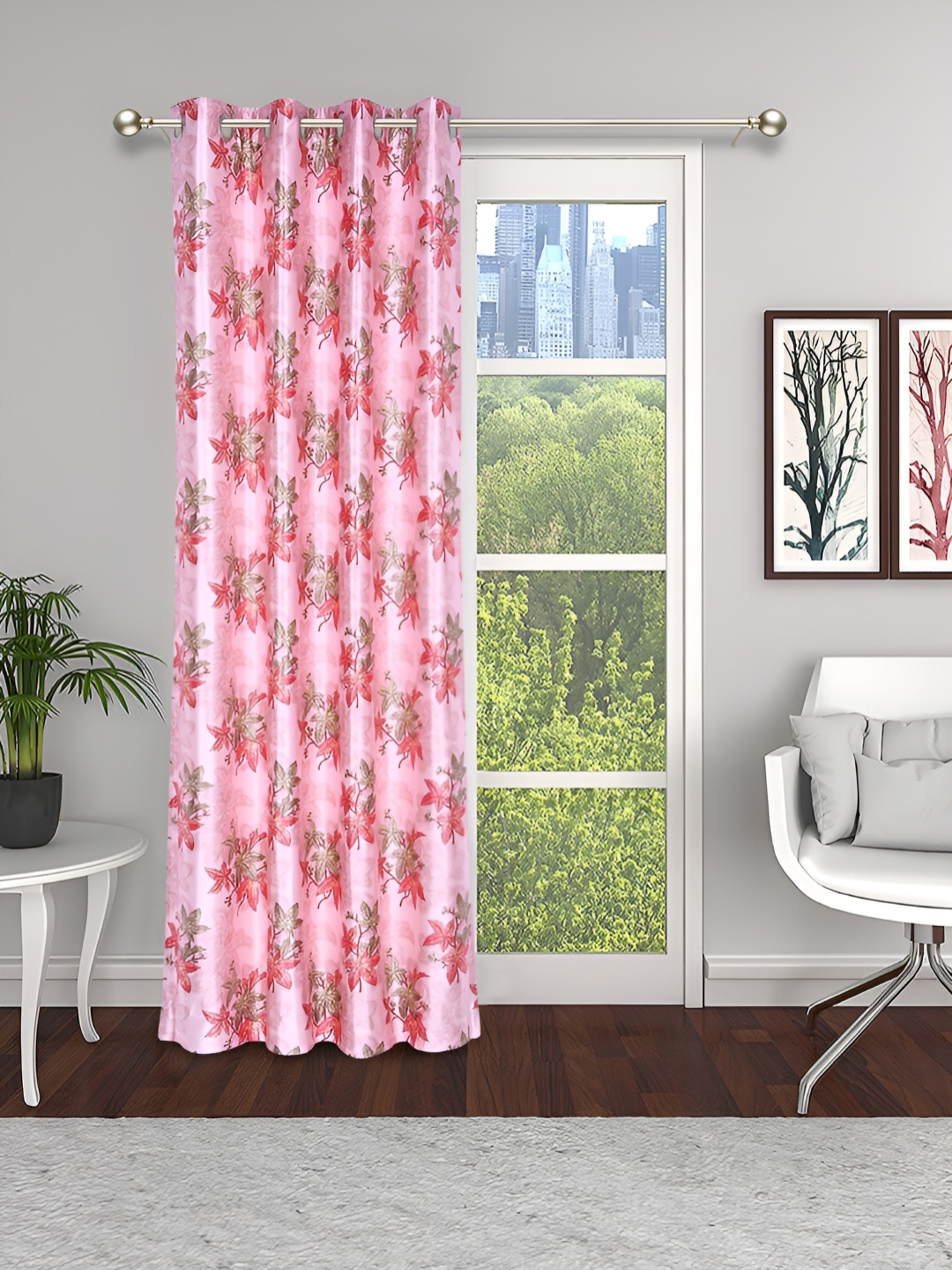 

THE CONVERSION Pink & Beige Floral Printed Door Curtain