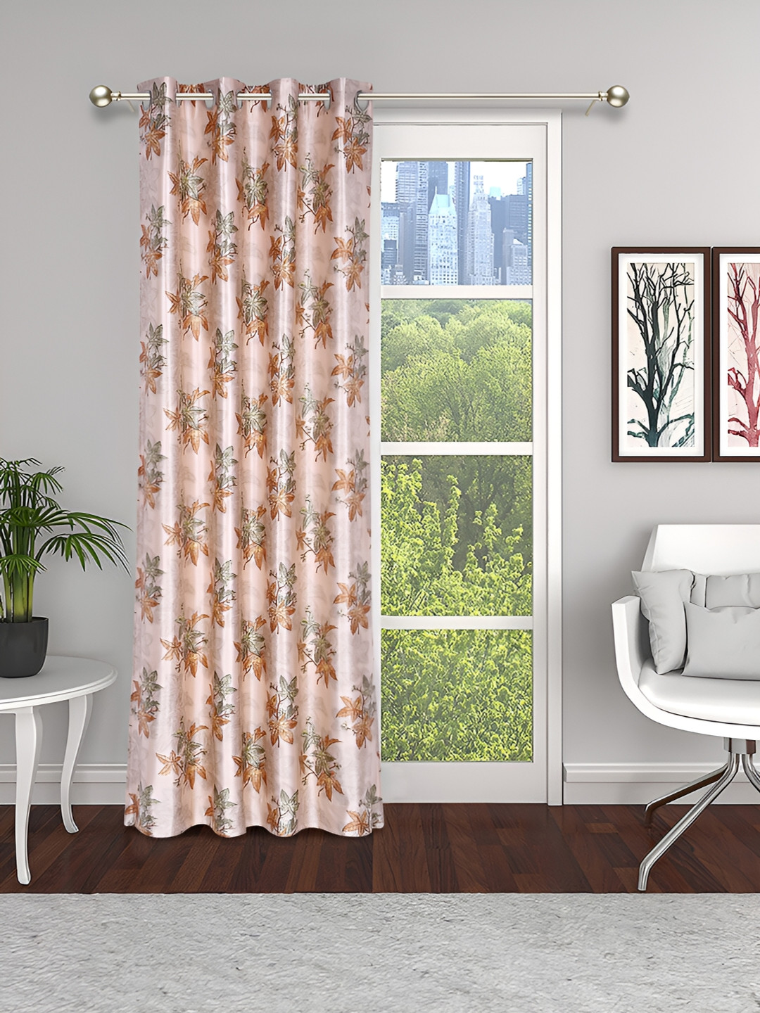 

THE CONVERSION Coffee Brown & Orange Floral Regular Door Curtain