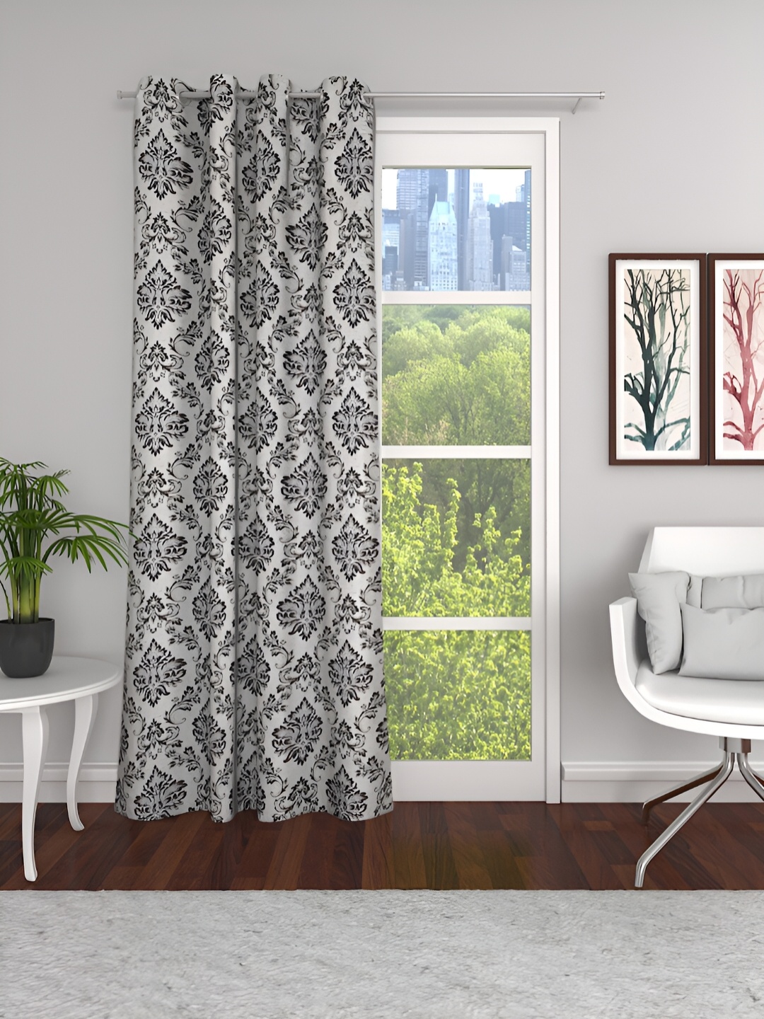 

THE CONVERSION Off White & Brown Ethnic Motifs Jacquard Long Door Curtain