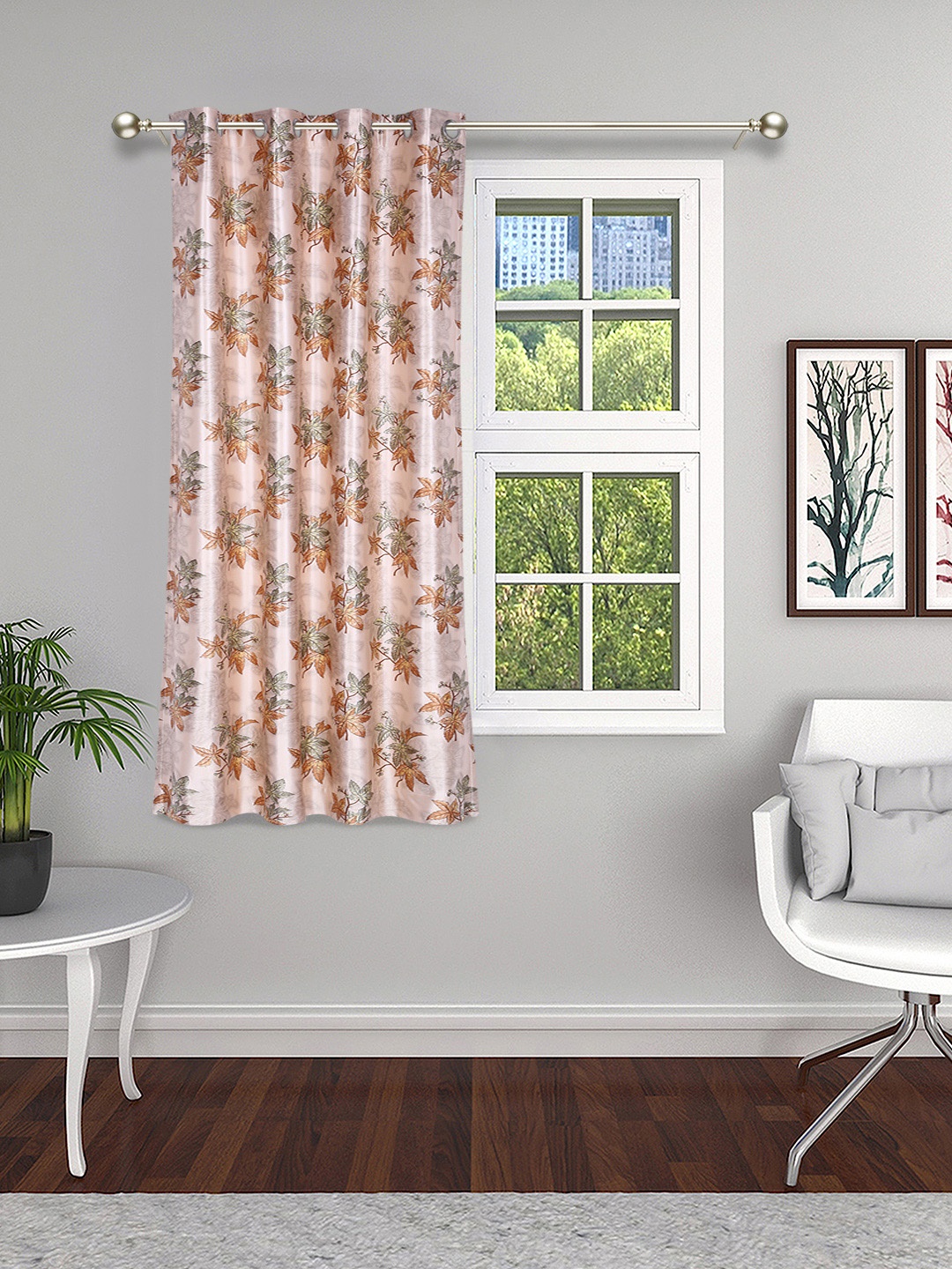 

THE CONVERSION Coffee Brown & Beige Floral Window Curtain