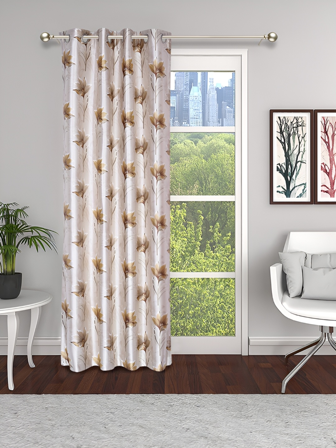 

THE CONVERSION Coffee Brown & Peach Floral Long Door Curtain