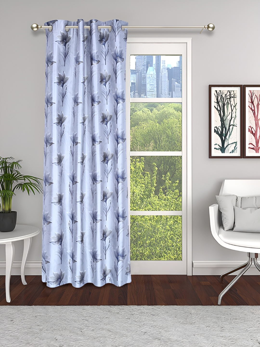 

THE CONVERSION Grey & Blue Floral Door Curtain