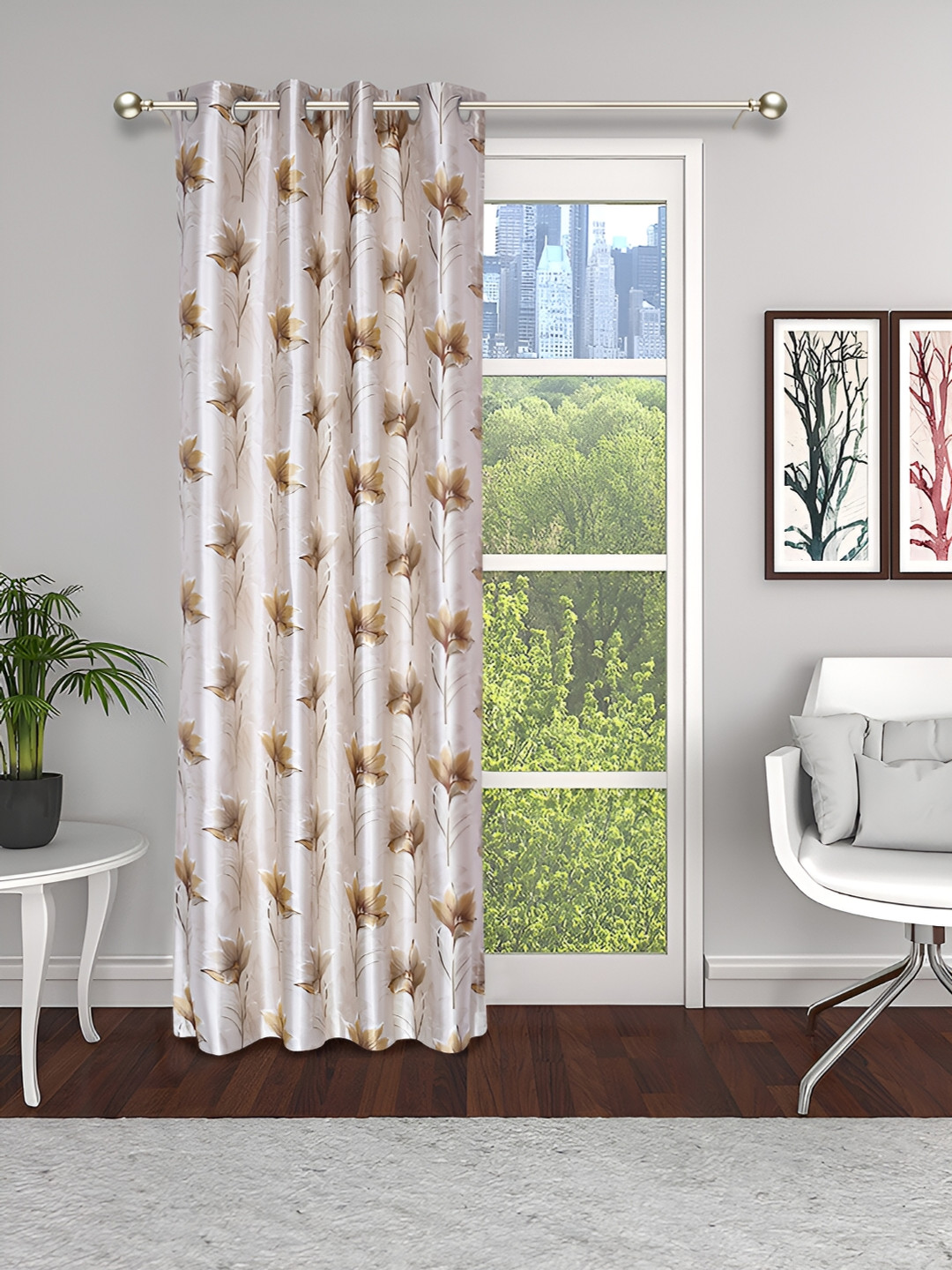 

THE CONVERSION Coffee Brown & White Floral Long Door Curtain
