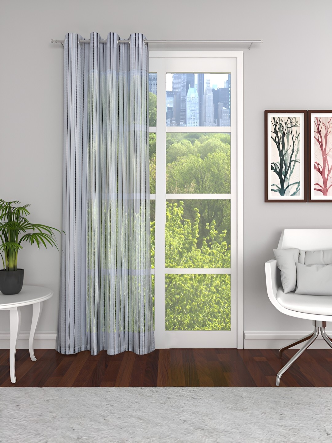 

THE CONVERSION White & Black Self Design Tissue Sheer Long Door Curtain