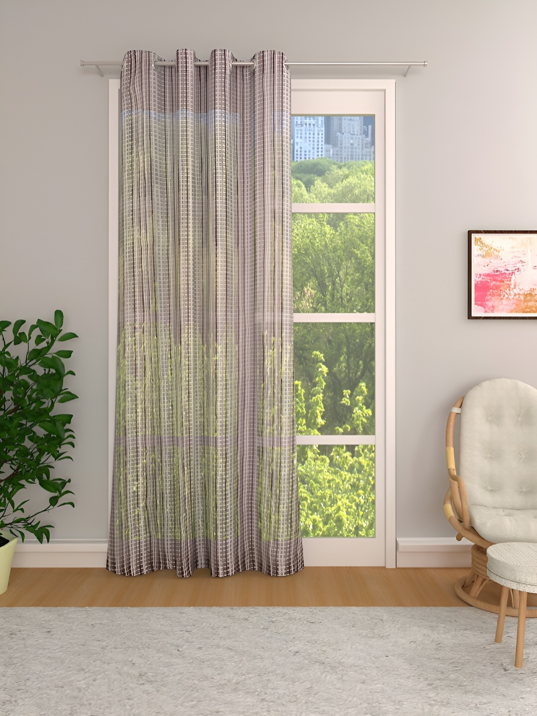 

THE CONVERSION Brown & Beige self Design Tissue Sheer Door Curtain