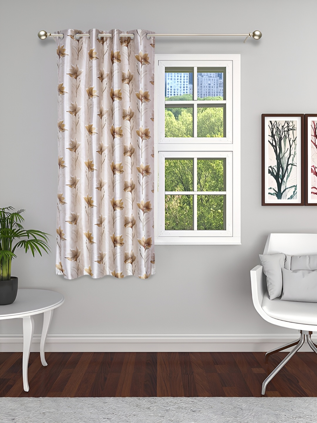 

THE CONVERSION Coffee Brown & Beige Floral Window Curtain