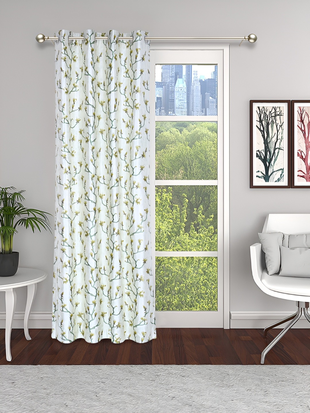 THE CONVERSION Coffee Brown & Off White Floral Printed Door Curtain