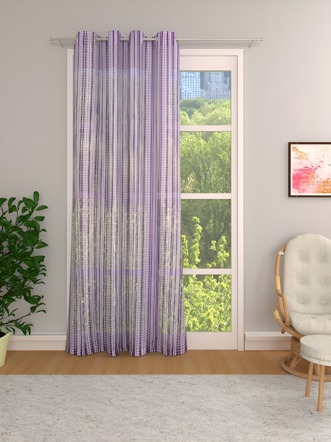 

THE CONVERSION Purple & White Self Design Sheer Long Door Curtain