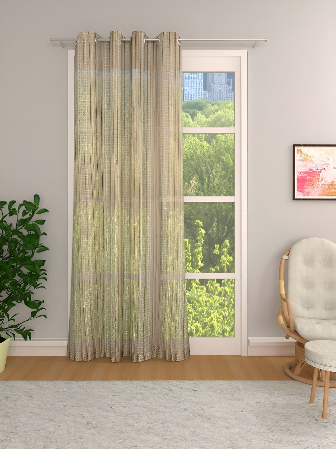 

THE CONVERSION Beige & White Sheer Long Door Curtain