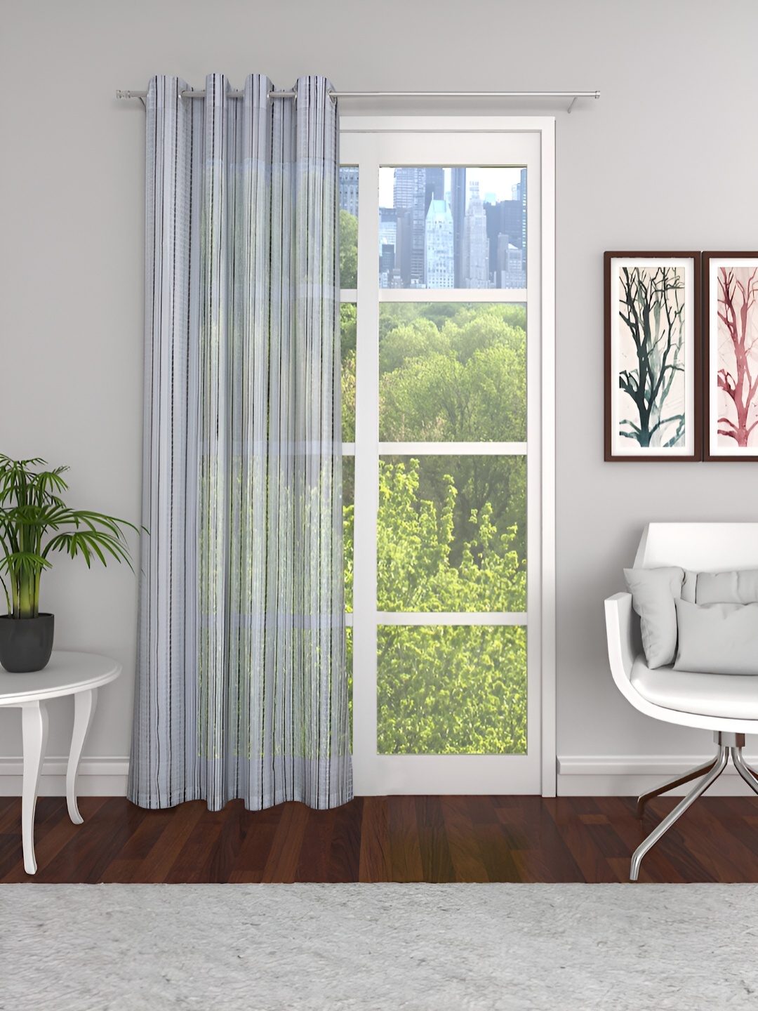 

THE CONVERSION White & Black Sheer Door Curtain