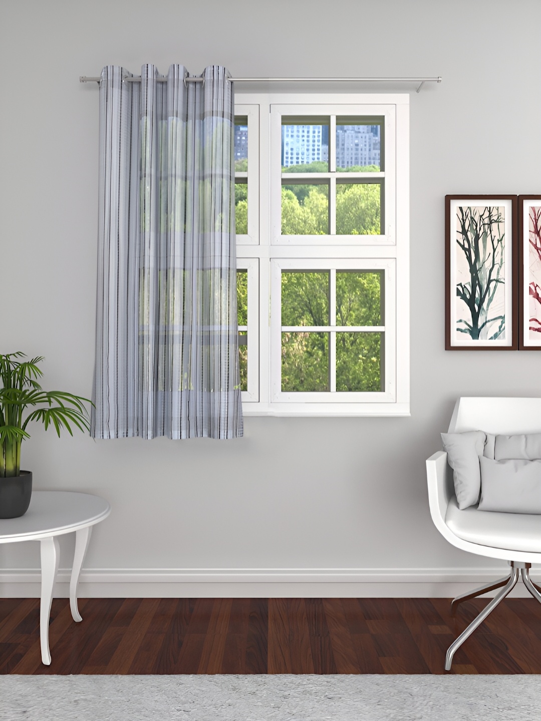 

THE CONVERSION White & Black Self Design Sheer Window Curtain