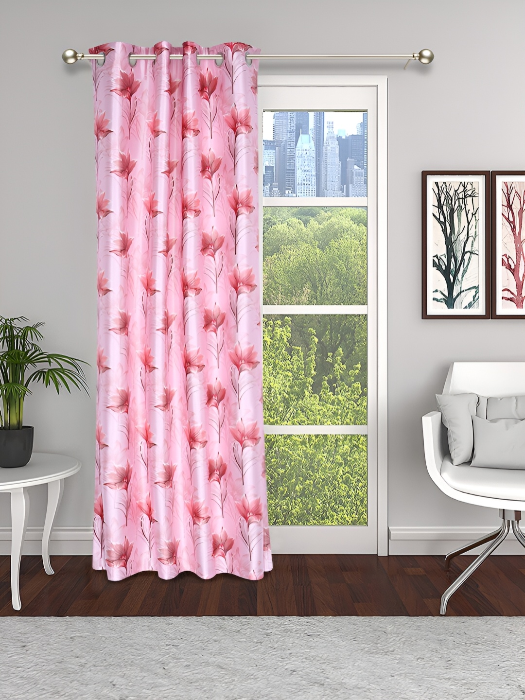 

THE CONVERSION Pink & Brown Floral Long Door Curtain