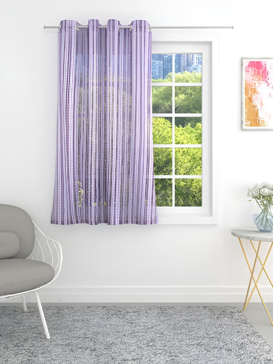 

THE CONVERSION Purple & White Self Design Tissue Sheer Window Curtain