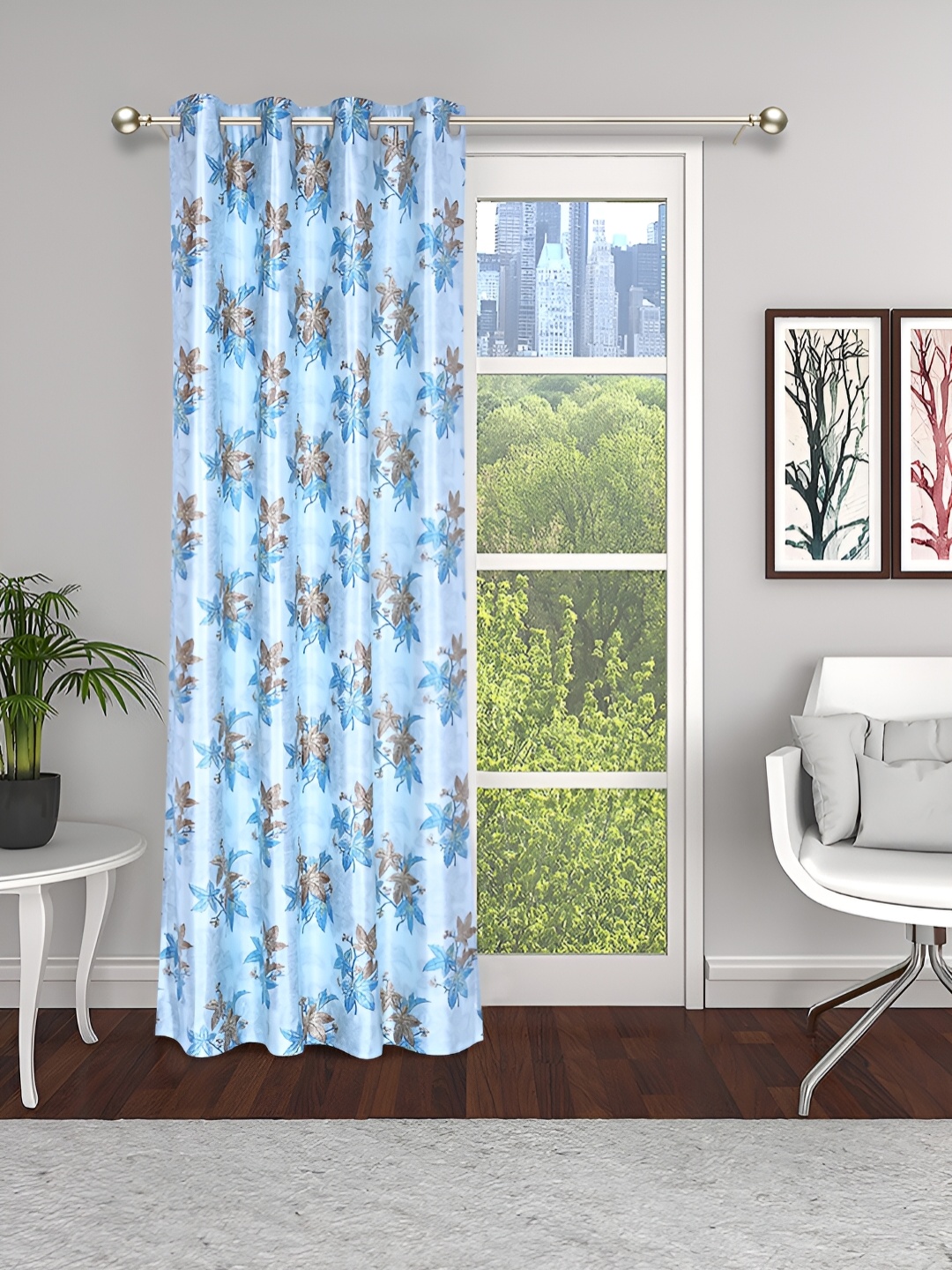

THE CONVERSION Turquoise Blue Floral Long Door Curtain