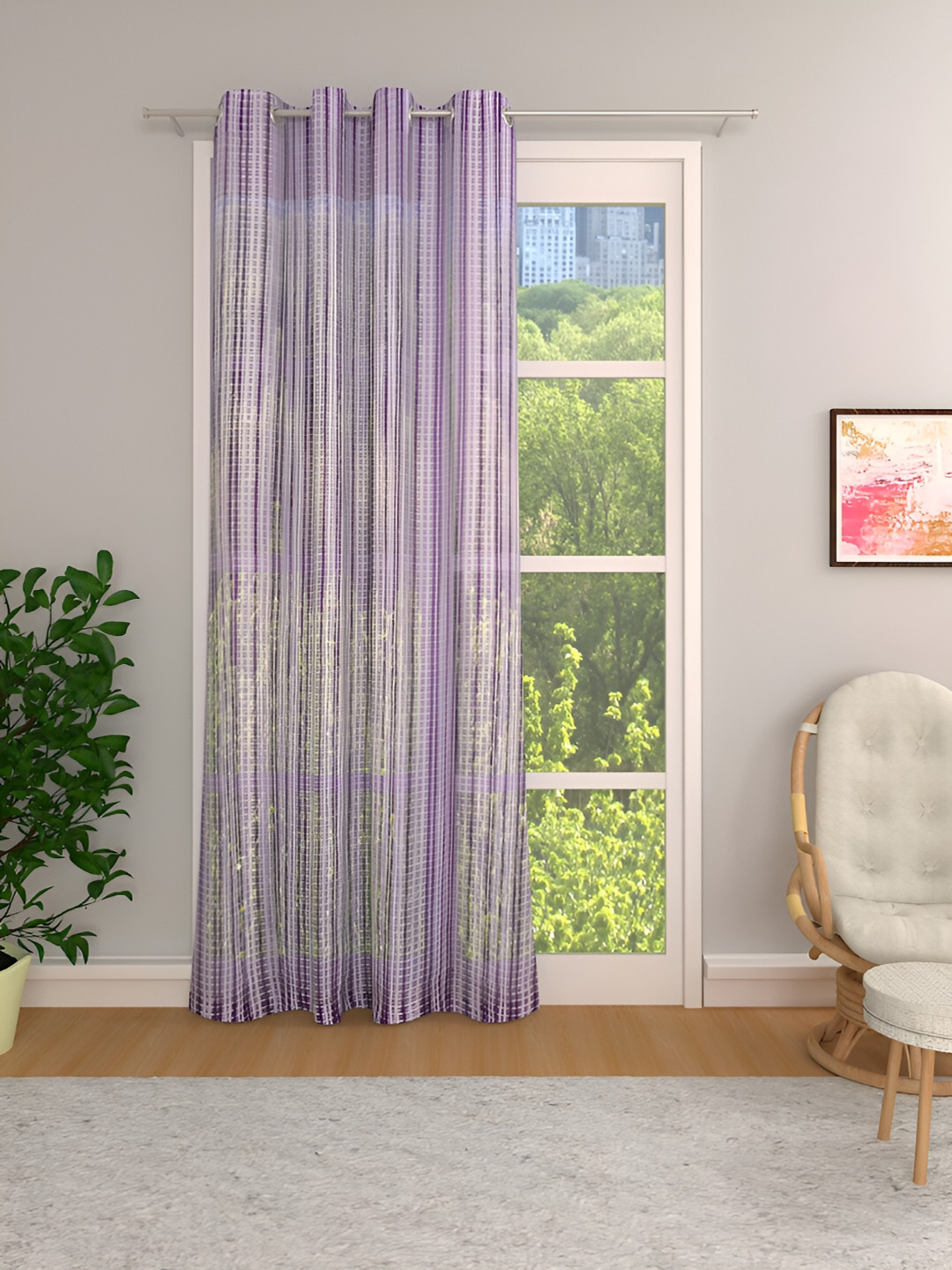

THE CONVERSION Purple & White Self Design Sheer Door Curtain