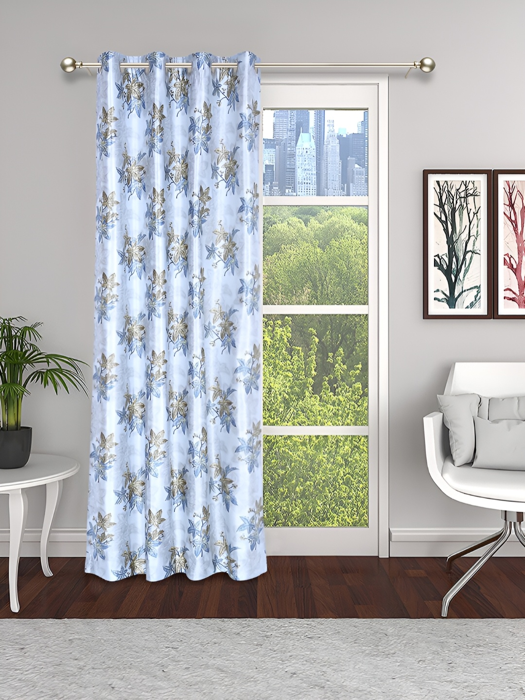 

THE CONVERSION Grey & Blue Floral Long Door Curtain