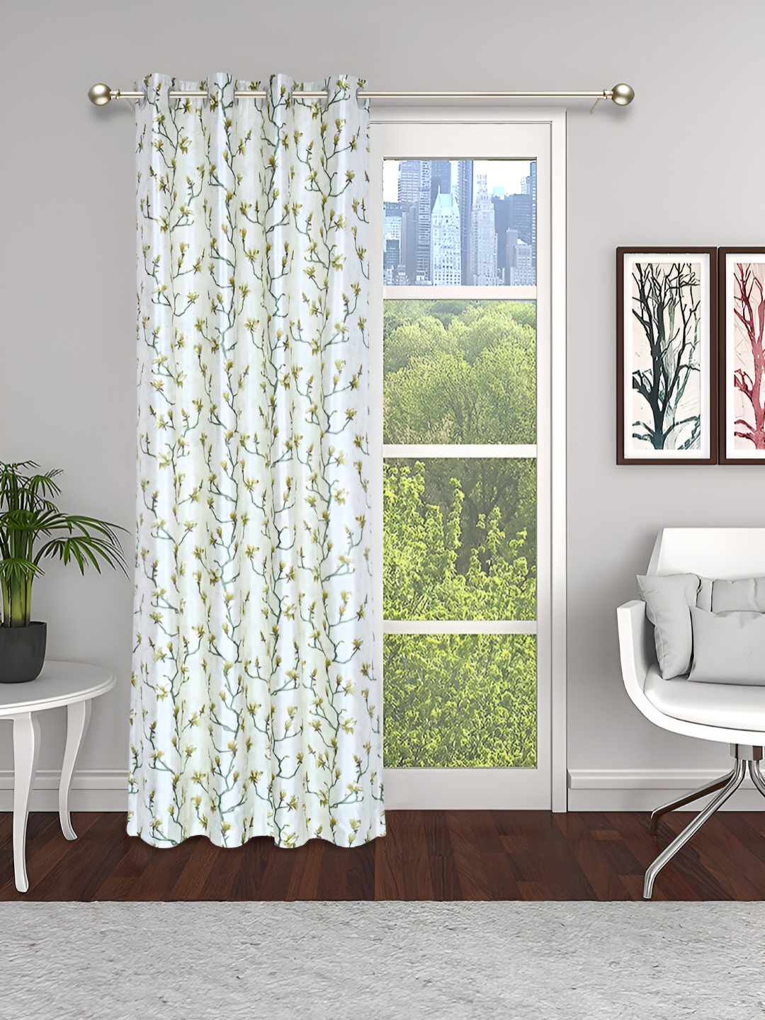 

THE CONVERSION White & Green Floral Regular Door Curtain
