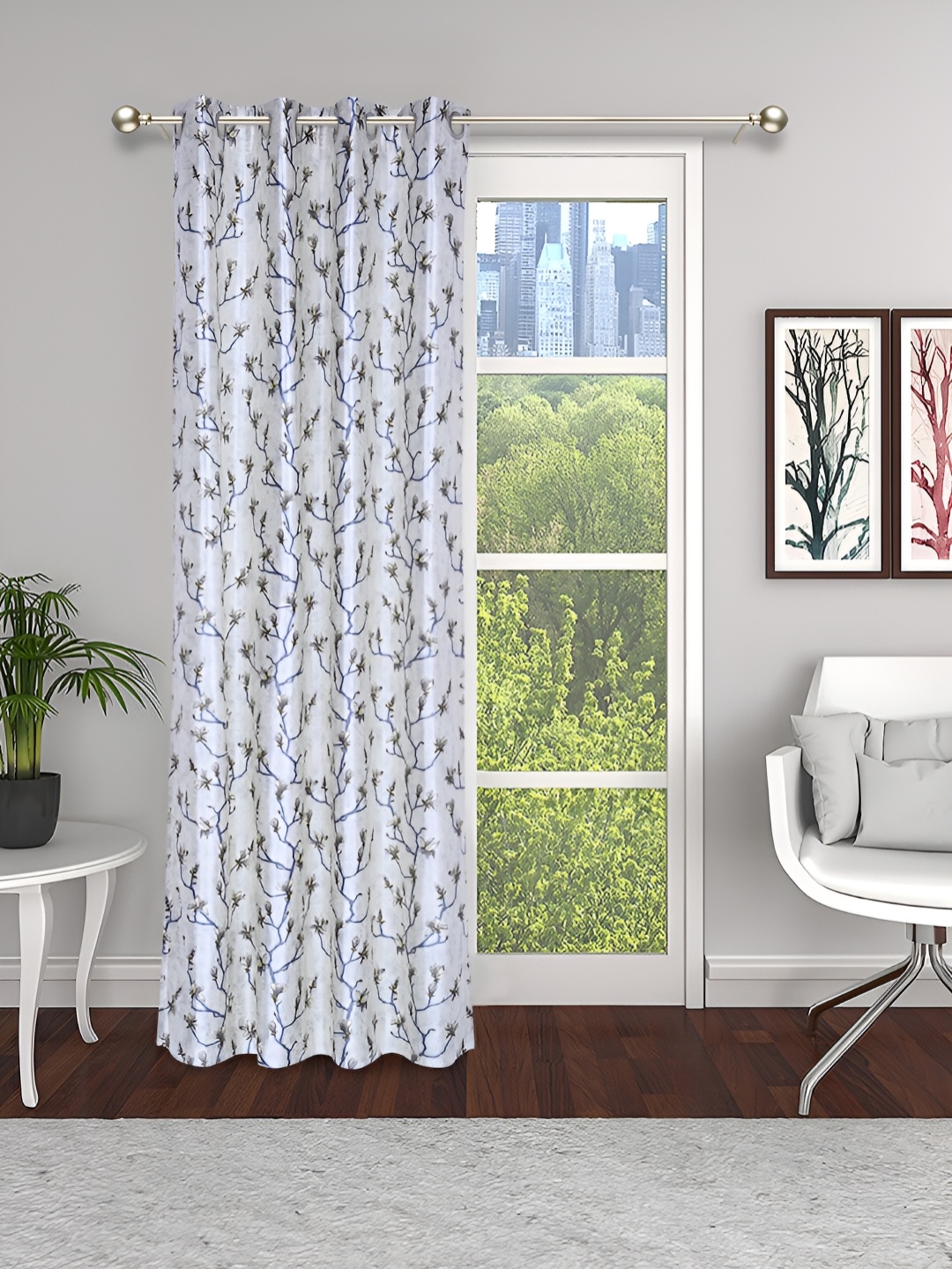 

THE CONVERSION Grey & Blue Floral Door Curtain
