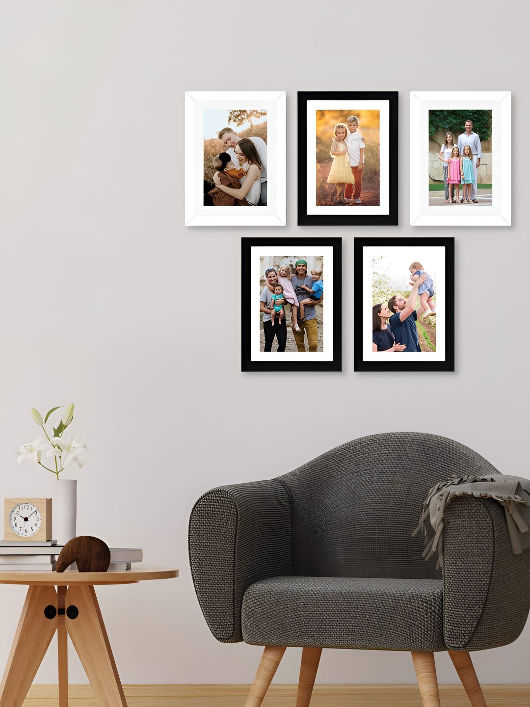 

Stuthi Arts White & Black 5 Pieces Wood Wall Photo Frames