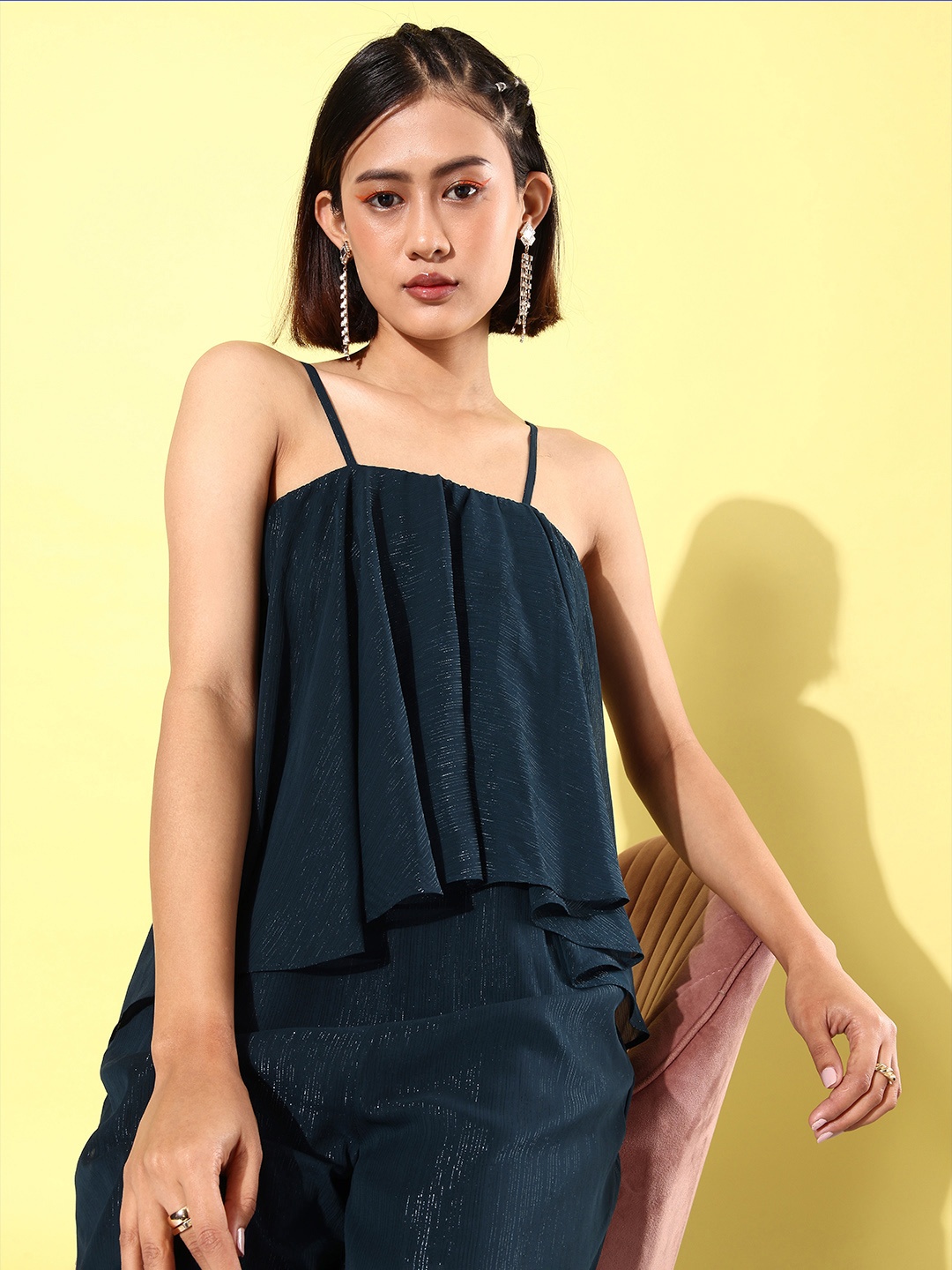 

QUIERO Layered Culotte Jumpsuit, Navy blue