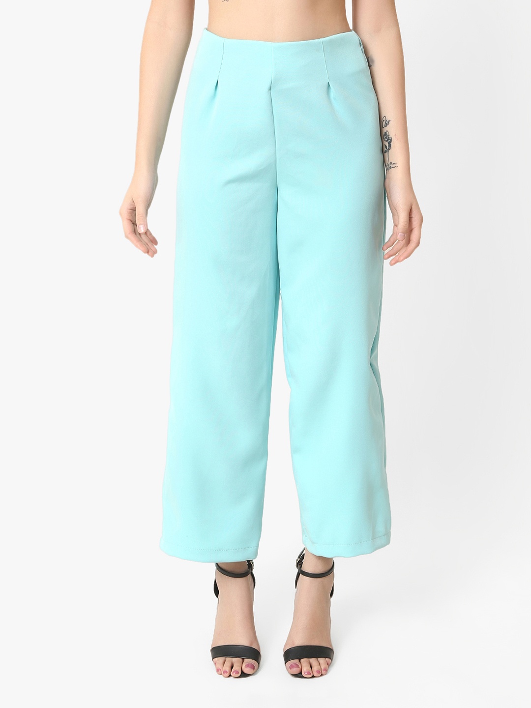 

Urban Komfort Women Flared High-Rise Pleated Trousers, Blue