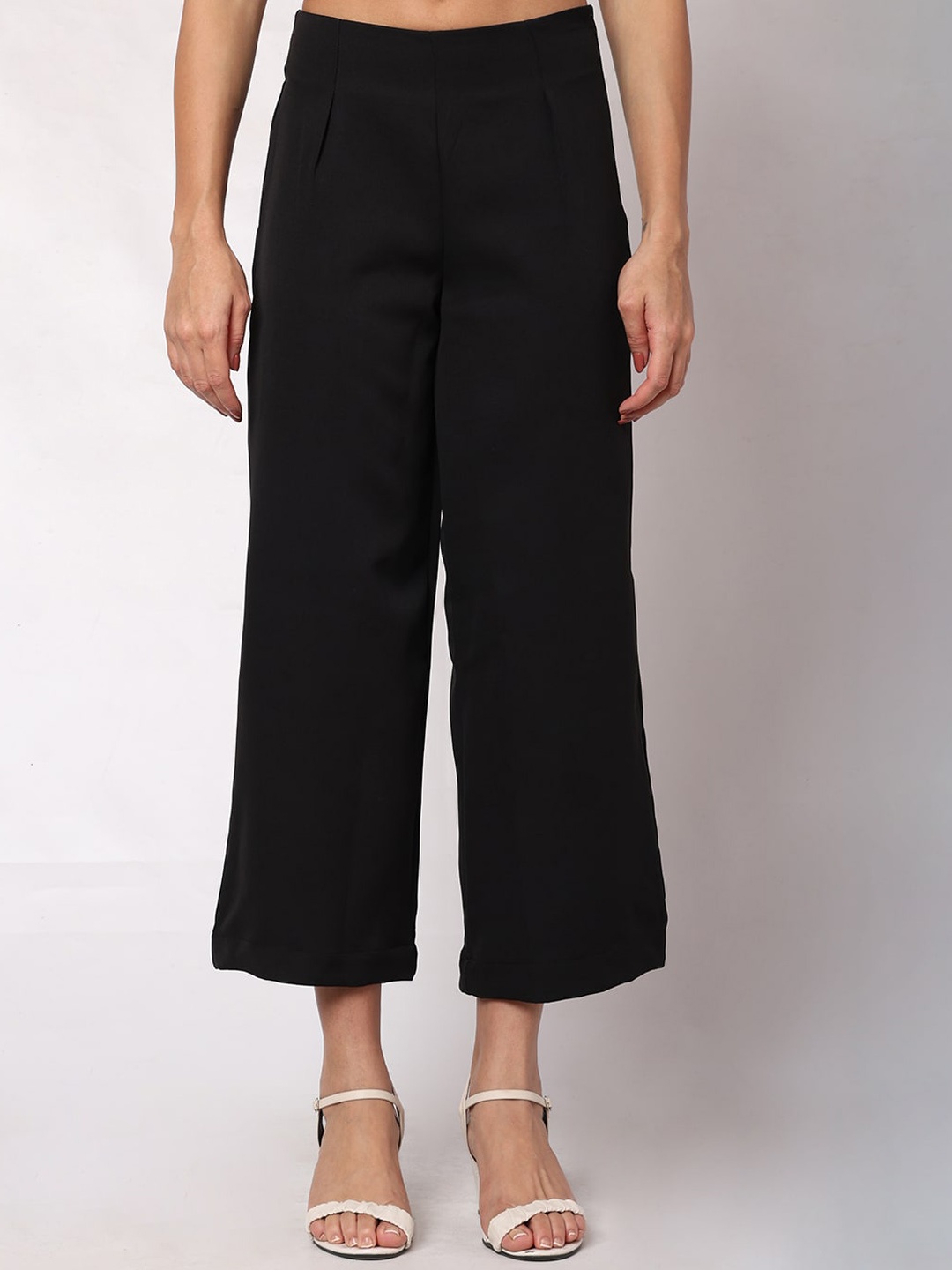 

Urban Komfort Women Flared Pleated Cropped Culottes Trousers, Black