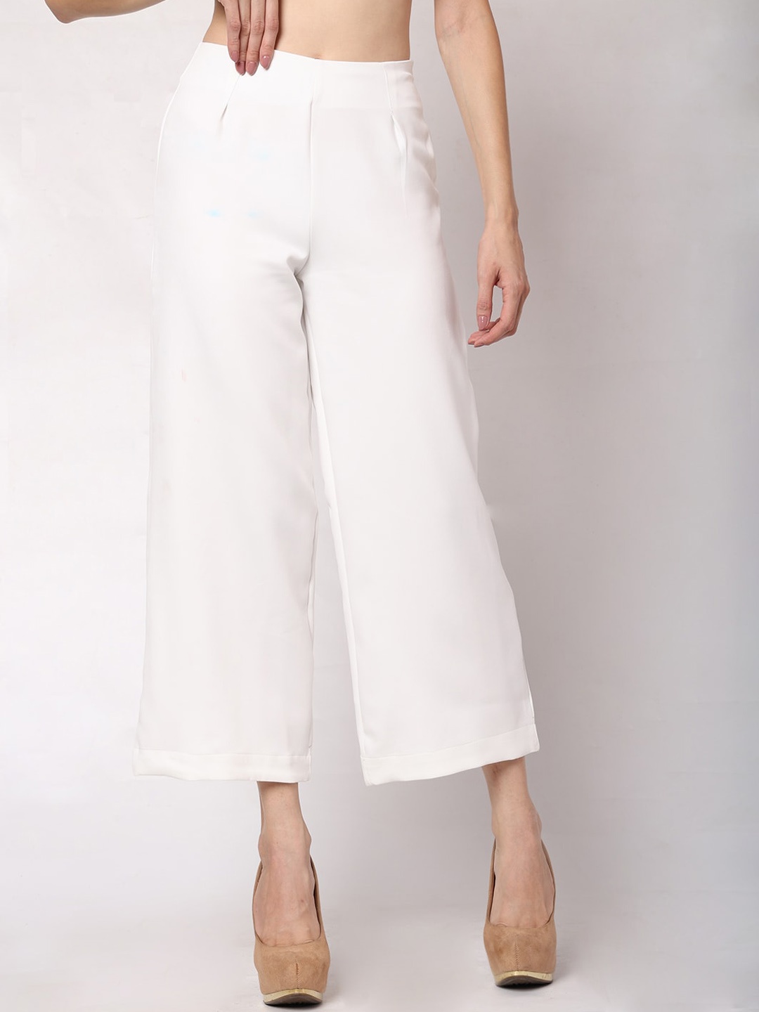 

Urban Komfort Women Flared Pleated Cropped Culottes Trousers, White