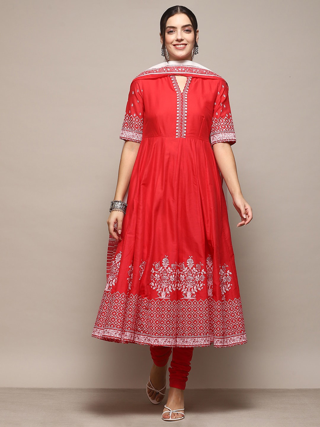 

Biba Printed Regular Pure Cotton Kurta with Churidar & Dupatta, Red