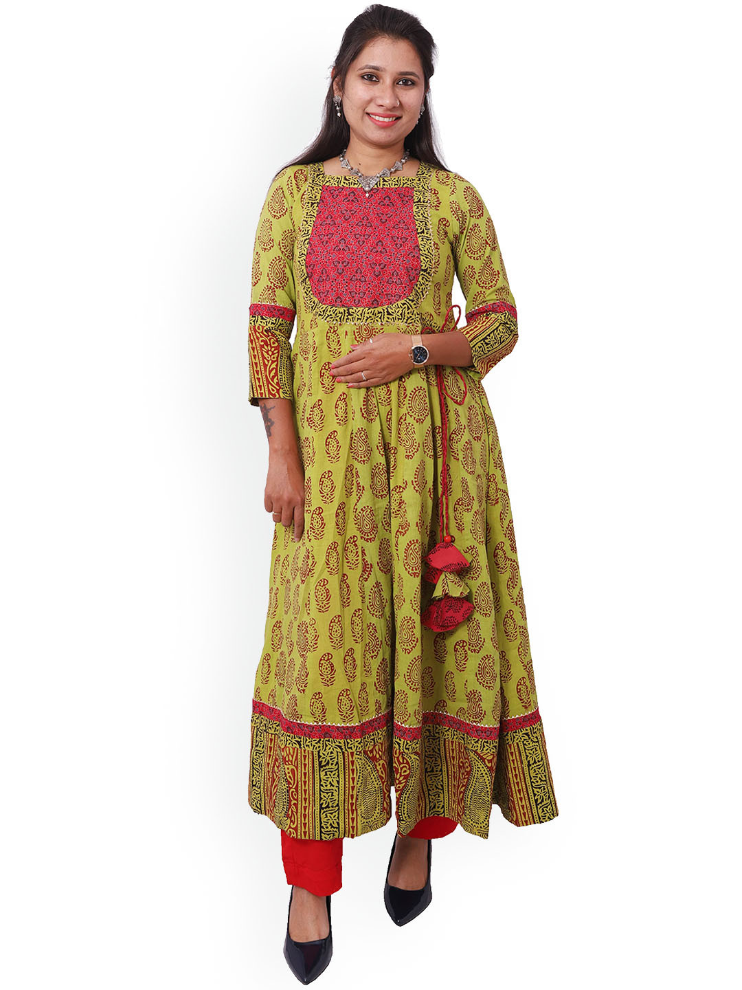 

WEAVERS SAGA Bagh Printed Anarkali Kurta, Green