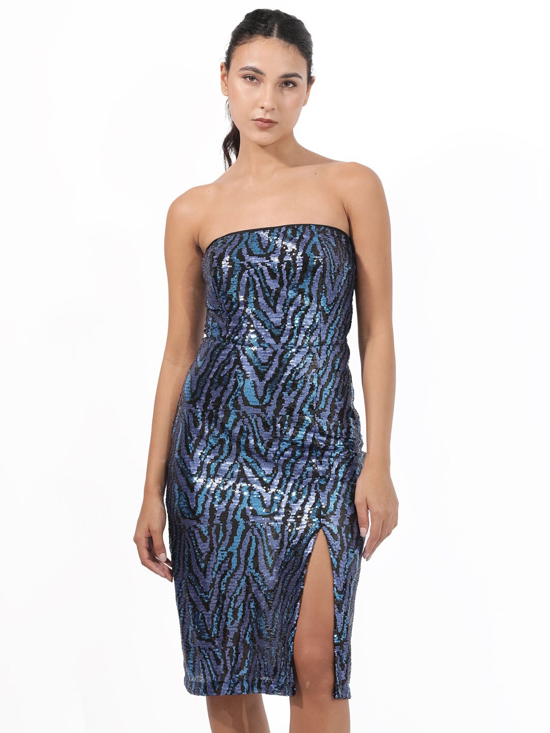 

RAREISM Embellished Strapless Sheath Party Dress, Blue