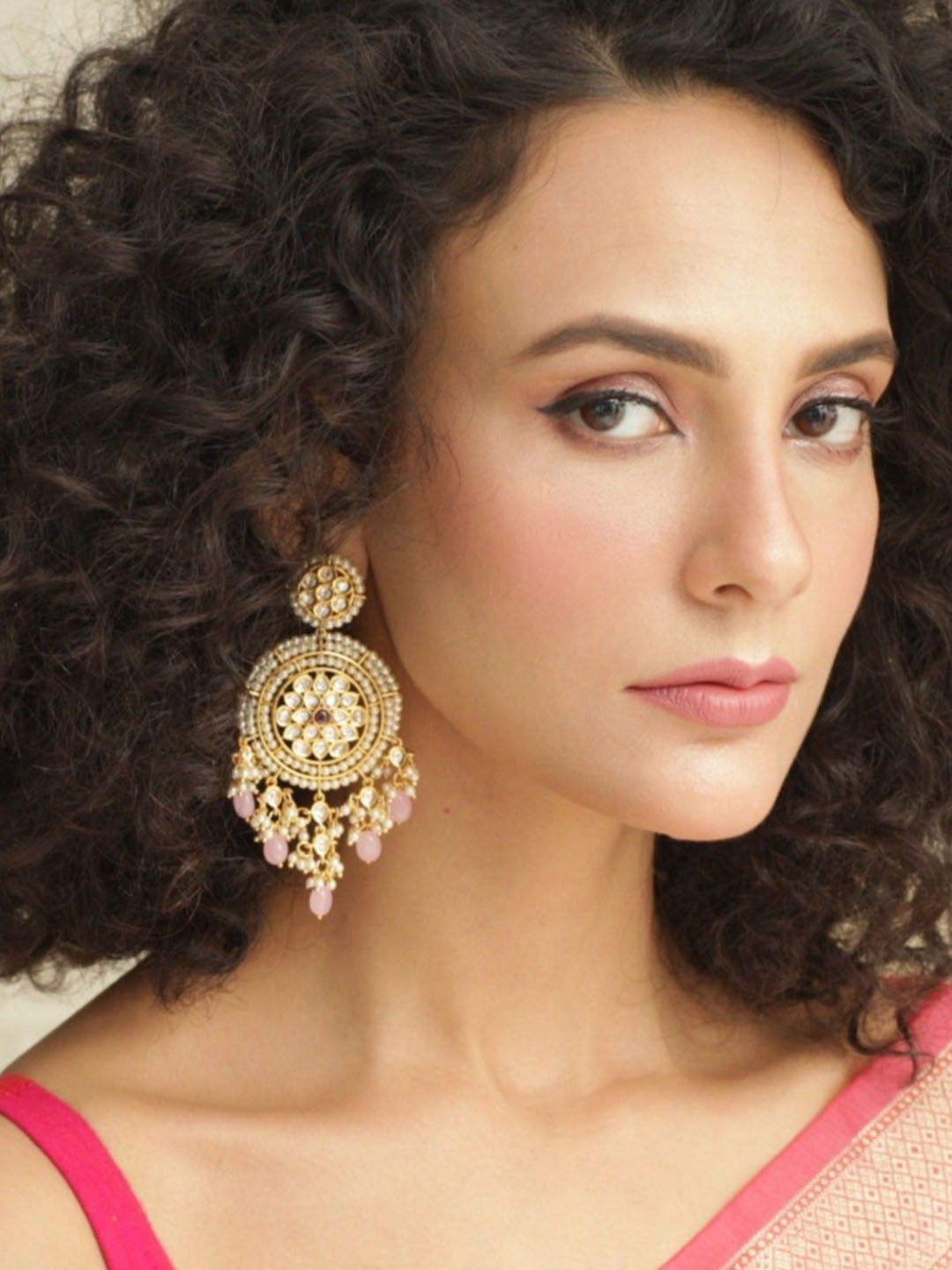 

Tarinika Gold-Plated Kundan Studded Circular Drop Earrings