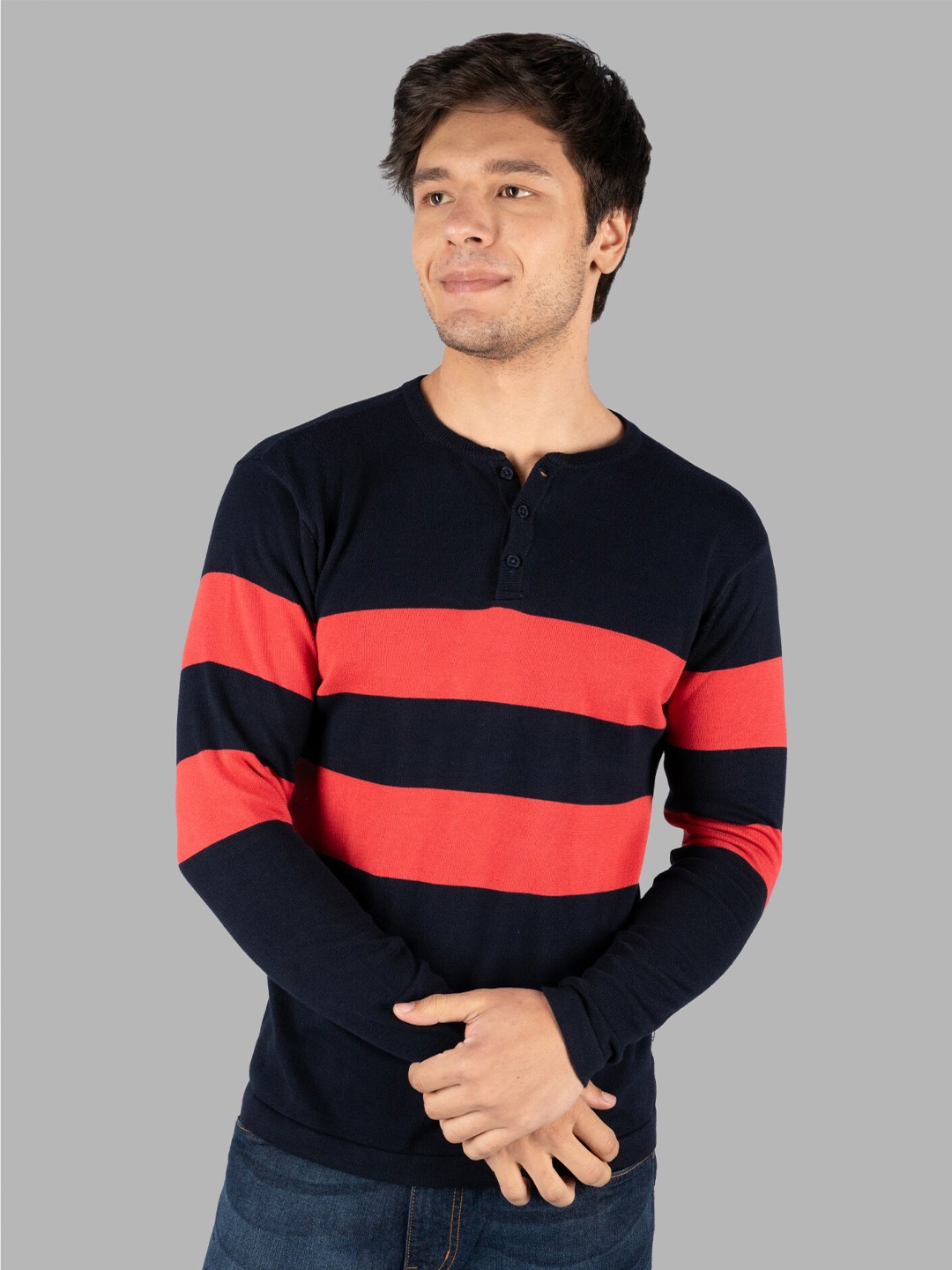 

TIM PARIS Striped Cotton Pullover, Navy blue