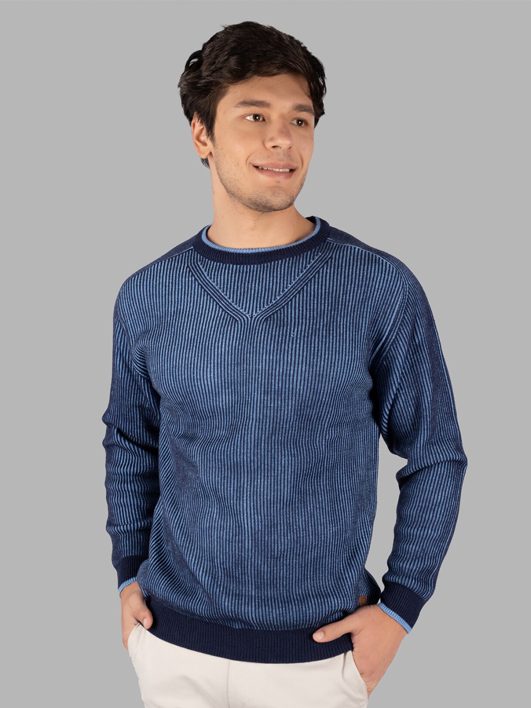 

TIM PARIS Striped Cotton Pullover, Blue