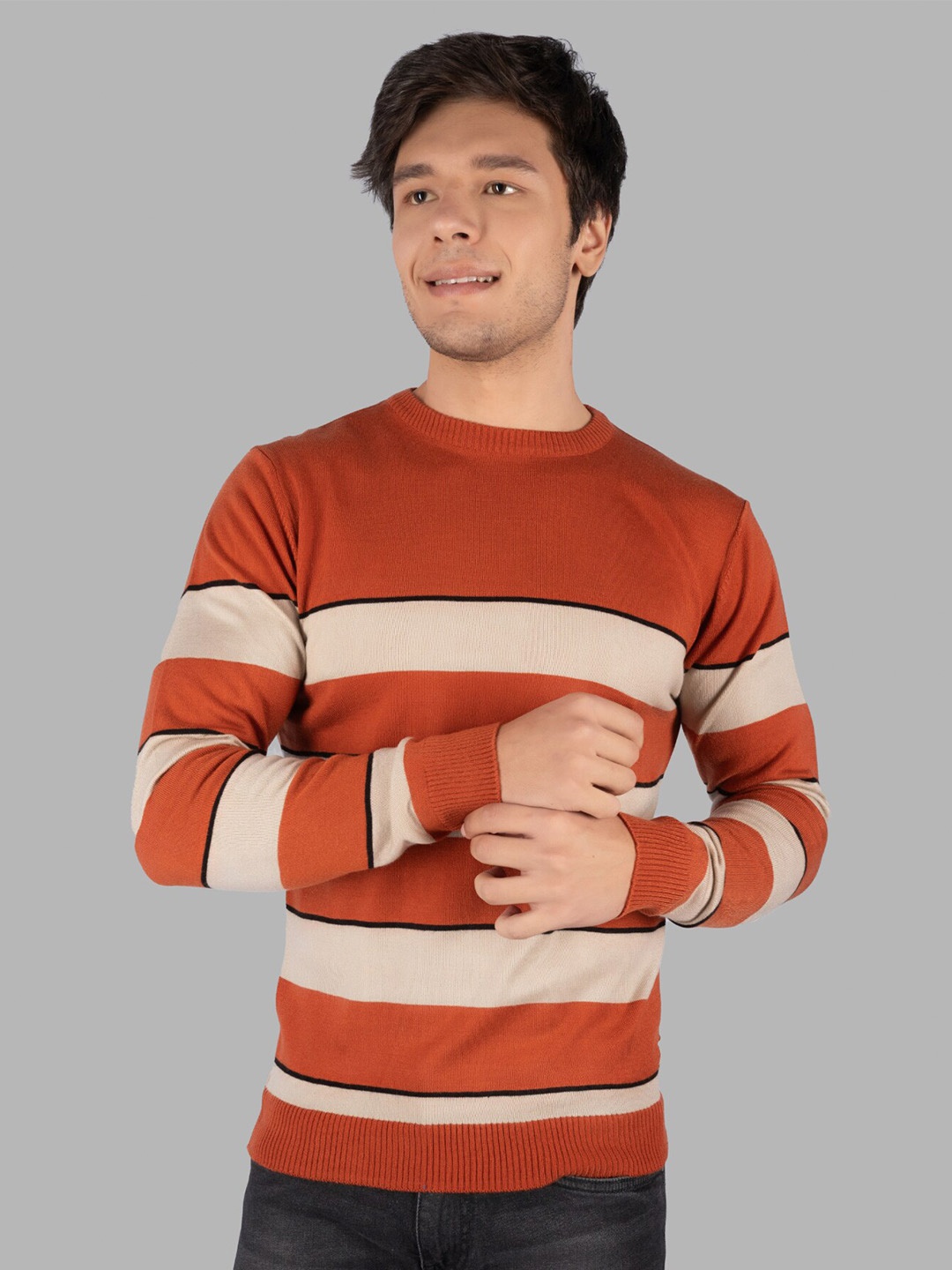 

TIM PARIS Striped Cotton Pullover, Brown