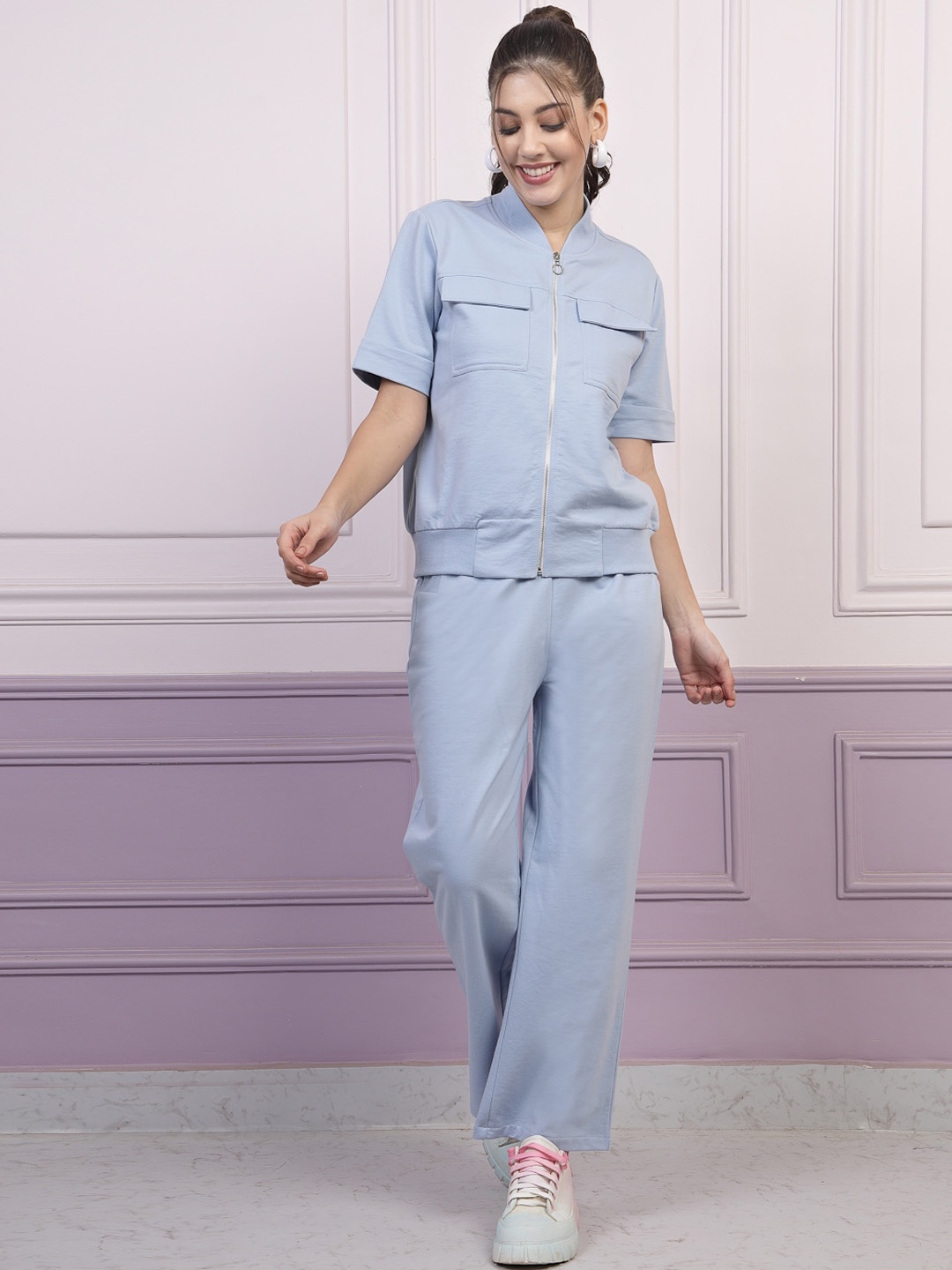 

Athena Mandarin Collar Sweatshirt & Trousers, Blue