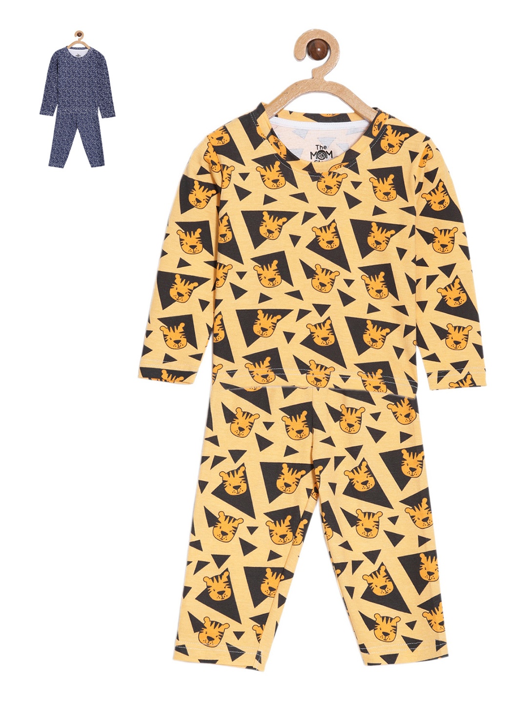 

The Mom Store Kids Pack Of 2 Conversational Printed Pure Cotton Night suit, Yellow